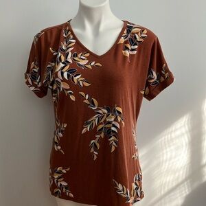 Floral V-Neck Women’s Top - Brown